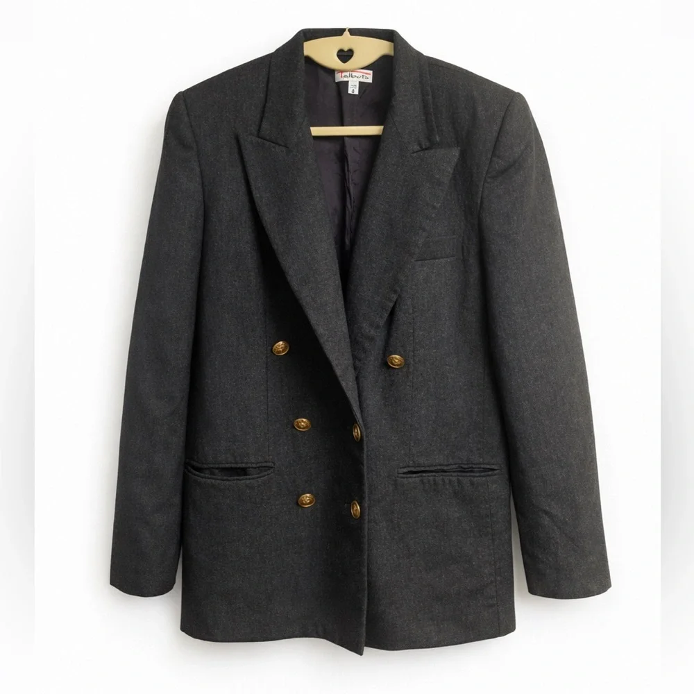 Talbots Charcoal Gray Tuxedo Blazer Jacket Size 8 Gold Button Classic - Picture 3 of 3